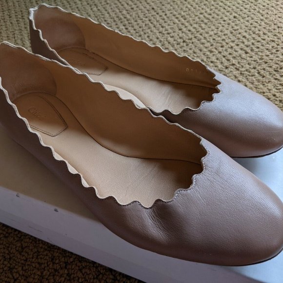 Chloe Lauren Scalloped Leather Ballet Flats US 7/EU 37 in Pink Tea - Picture 4 of 5